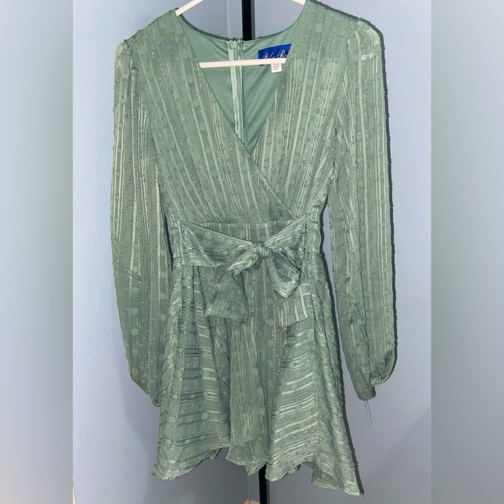 Green romper short romper dress with belt